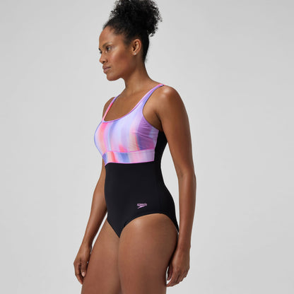 Shaping Printed Contour Eclipse Swimsuit Black/Pink | Speedo