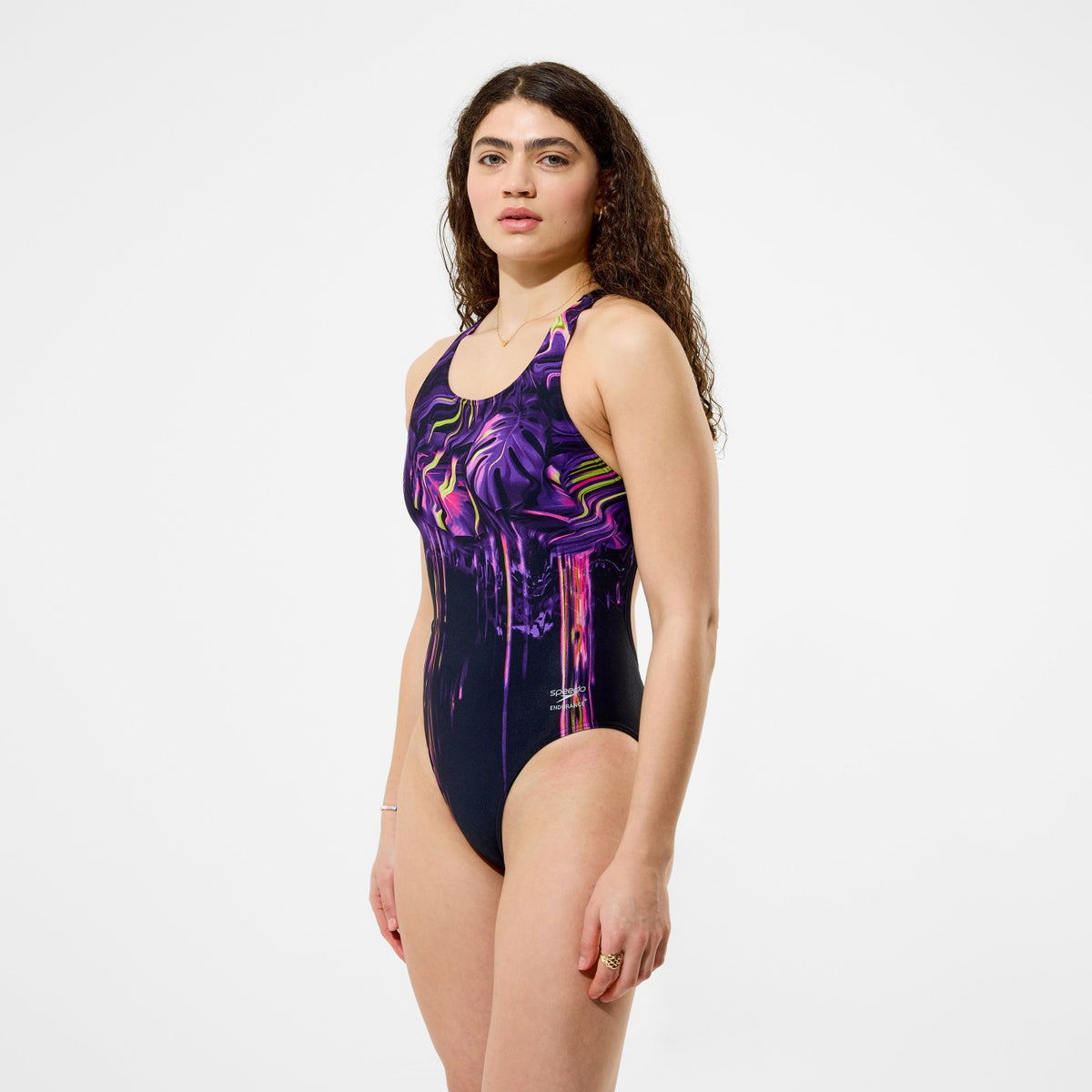 Club Training Printed Powerback Swimsuit Purple/Black | Speedo