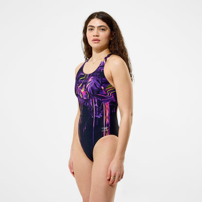 Club Training Printed Powerback Swimsuit Purple/Black | Speedo