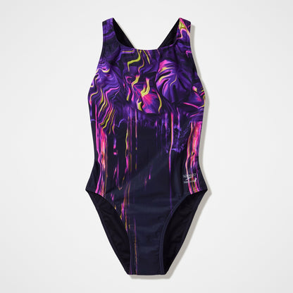 Club Training Printed Powerback Swimsuit Purple/Black | Speedo