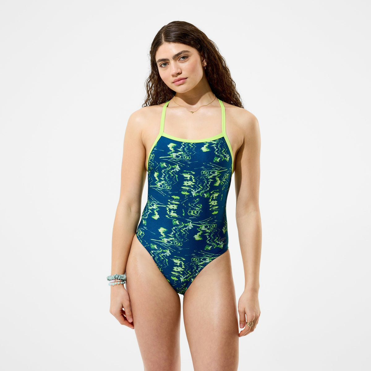 Club Training Printed Turnback Swimsuit Blue/Green | Speedo