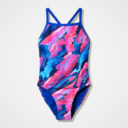 Club Training Printed Turnback Swimsuit Blue/Pink | Speedo