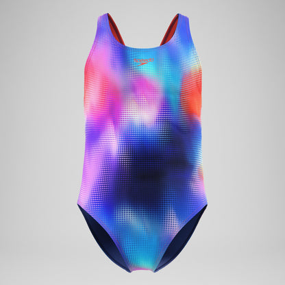 Girls Printed Leaderback Swimsuit Navy/Pink | Speedo