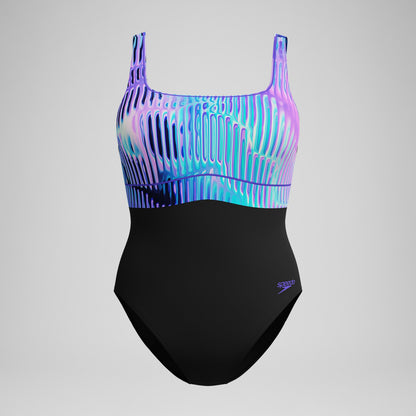 Shaping Printed Contour Eclipse Swimsuit Black/Purple | Speedo