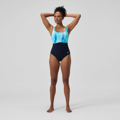 Shaping Printed Contour Eclipse Swimsuit Navy/Green | Speedo