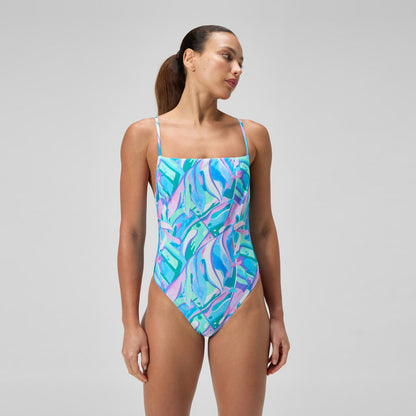 Printed Adjustable Thinstrap Swimsuit Green/Pink | Speedo
