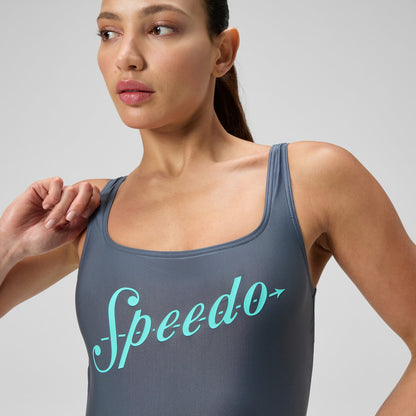 Logo Square Back Swimsuit Grey/Turquoise | Speedo