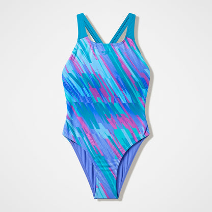 Girls Printed Powerback Swimsuit Purple/Blue | Speedo