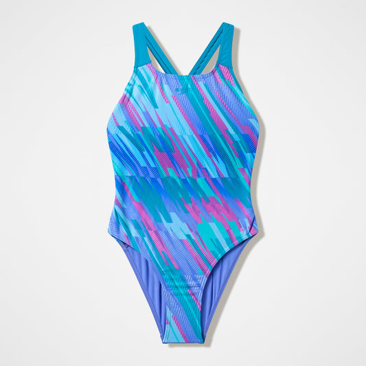 Girls Printed Powerback Swimsuit Purple/Blue | Speedo
