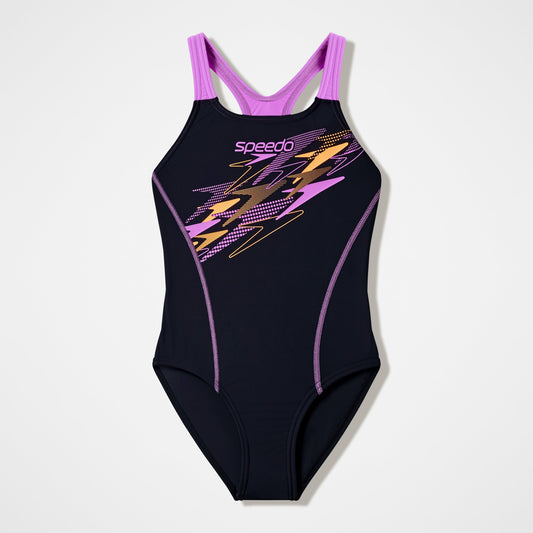 Girls Medley Logo Medalist Swimsuit Black/Pink | Speedo