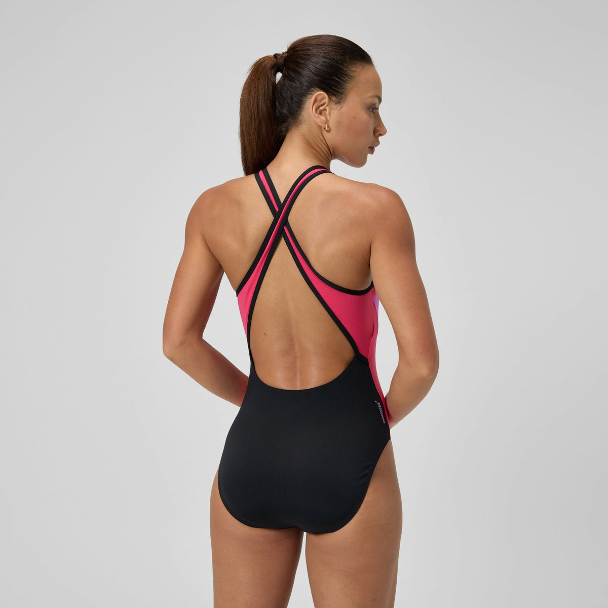 Highneck Splice Crossback Swimsuit Black/Pink | Speedo