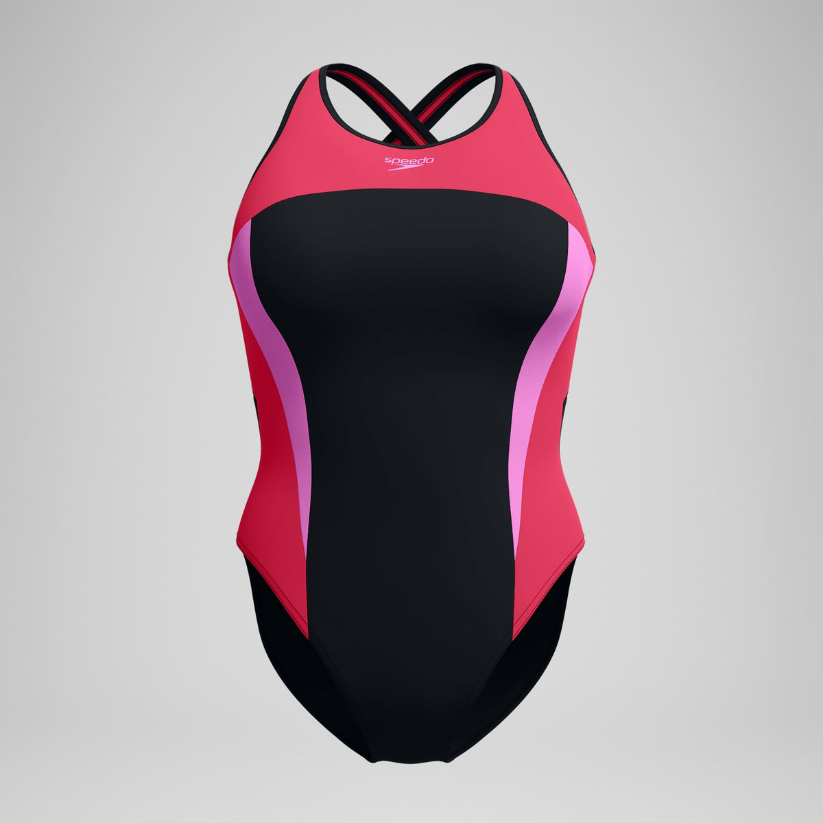 Highneck Splice Crossback Swimsuit Black/Pink | Speedo