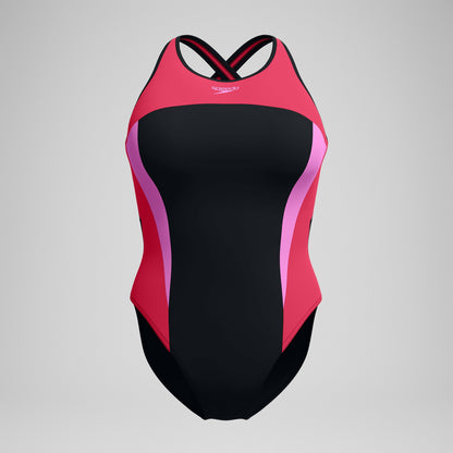 Highneck Splice Crossback Swimsuit Black/Pink | Speedo