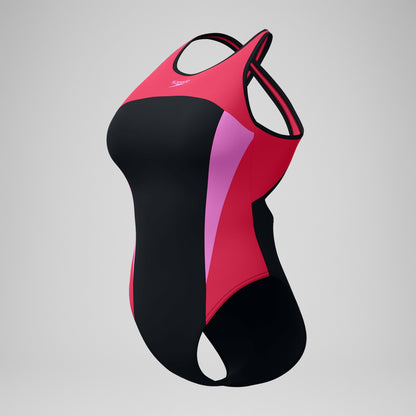 Highneck Splice Crossback Swimsuit Black/Pink | Speedo