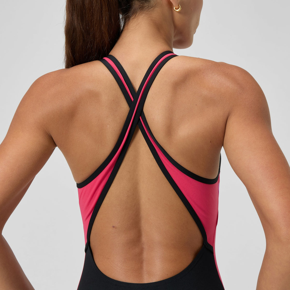 Highneck Splice Crossback Swimsuit Black/Pink | Speedo