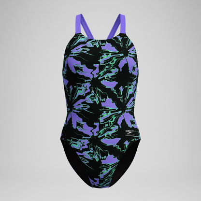 Club Training Printed Leaderback Swimsuit Black/Purple | Speedo
