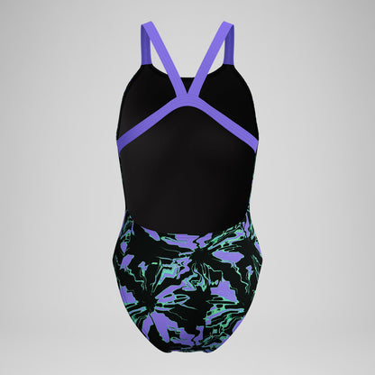 Club Training Printed Leaderback Swimsuit Black/Purple | Speedo