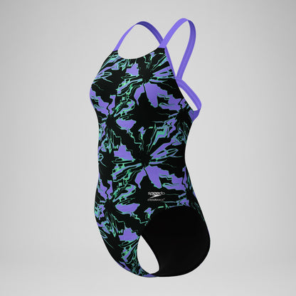 Club Training Printed Leaderback Swimsuit Black/Purple | Speedo