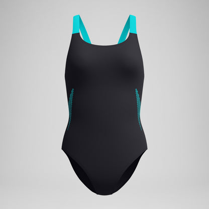 Boom Solid Leaderback Swimsuit Black/Turquoise | Speedo