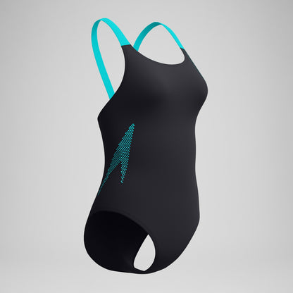 Boom Solid Leaderback Swimsuit Black/Turquoise | Speedo