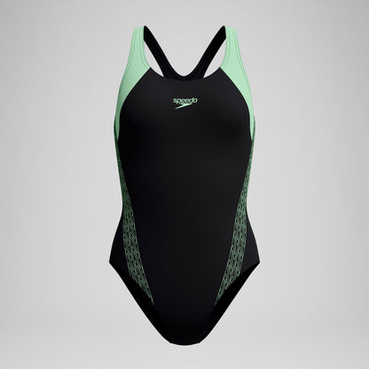 Placement Laneback Swimsuit Black/Green | Speedo