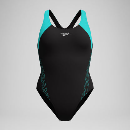 HyberBoom Splice Racerback Swimsuit Black/Turquoise | Speedo