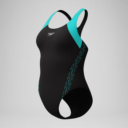 HyberBoom Splice Racerback Swimsuit Black/Turquoise | Speedo