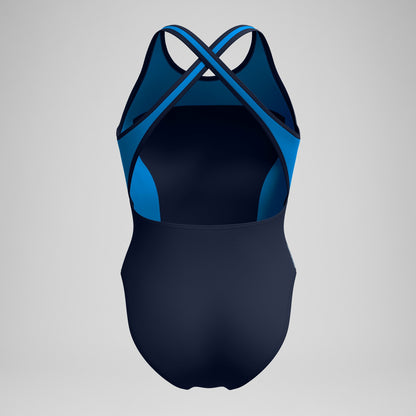 High Neck Splice Cross Back Swimsuit Navy/Blue | Speedo