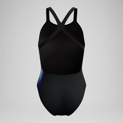 Club Training Printed Powerback Swimsuit Black/Purple | Speedo