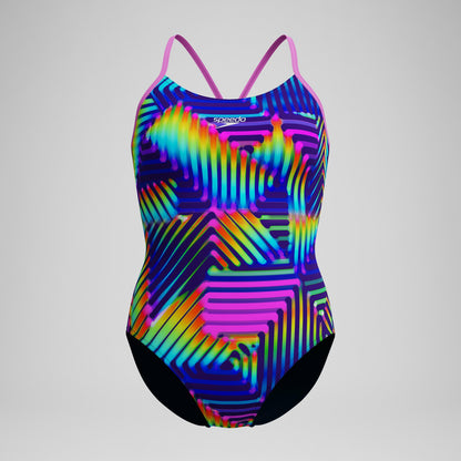 Club Training Printed Fixed Crossback Swimsuit Navy/Green | Speedo