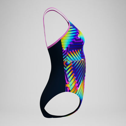Club Training Printed Fixed Crossback Swimsuit Navy/Green | Speedo