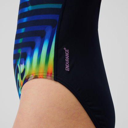 Club Training Printed Fixed Crossback Swimsuit Navy/Green | Speedo