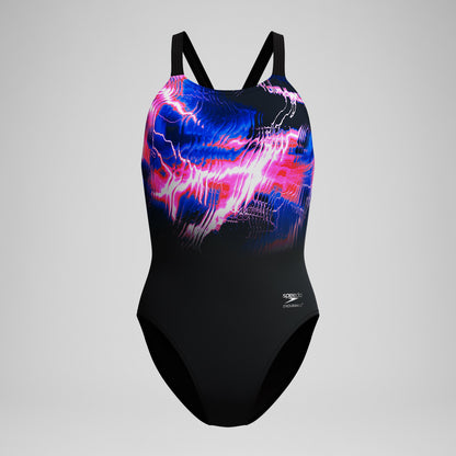 Club Training Printed Leaderback One Piece Black/Pink | Speedo