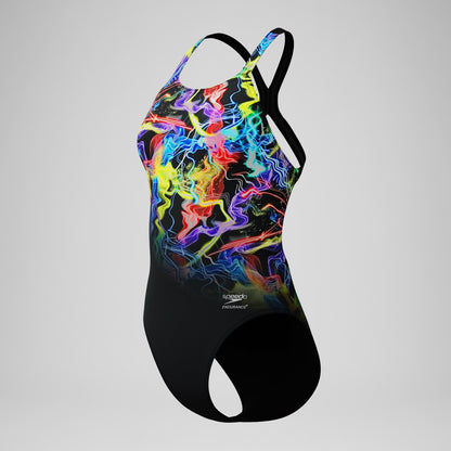 Club Training Printed Powerback Swimsuit Black | Speedo