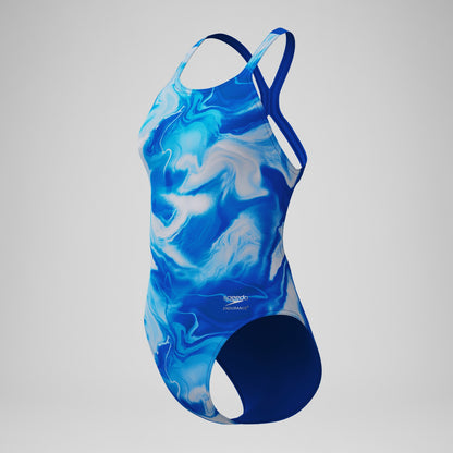 Club Training Printed Powerback Swimsuit Blue/White | Speedo