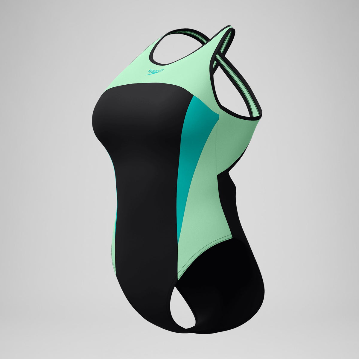 High Neck Splice Cross Back Swimsuit Black/Turquoise | Speedo