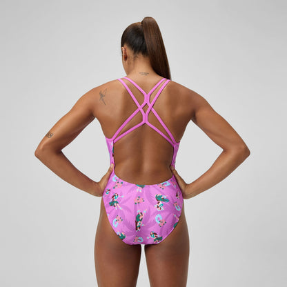 Club Training Printed Starback Swimsuit Pink/Green | Speedo