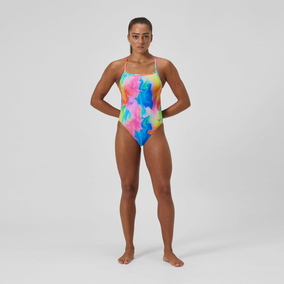 Club Training Printed V Back Swimsuit Pink/Yellow | Speedo