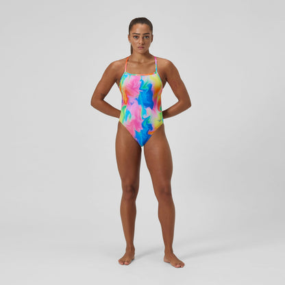 Club Training Printed V Back Swimsuit Pink/Yellow | Speedo