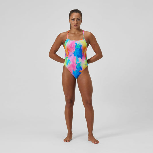Club Training Printed V Back Swimsuit Pink/Yellow | Speedo