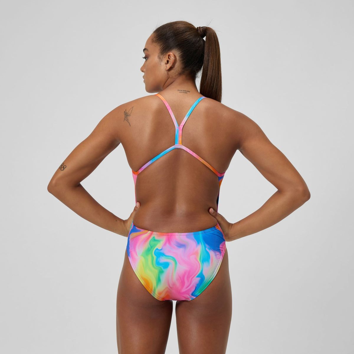Club Training Printed V Back Swimsuit Pink/Yellow | Speedo