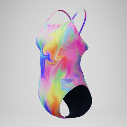 Club Training Printed V Back Swimsuit Pink/Yellow | Speedo