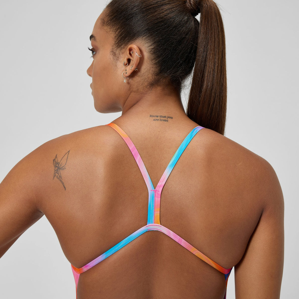 Club Training Printed V Back Swimsuit Pink/Yellow | Speedo